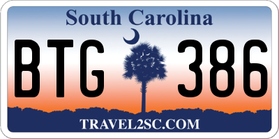 SC license plate BTG386