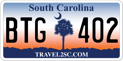 SC license plate BTG402