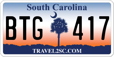 SC license plate BTG417