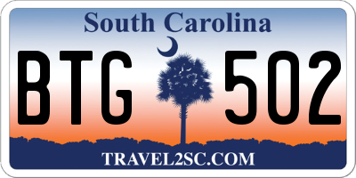 SC license plate BTG502