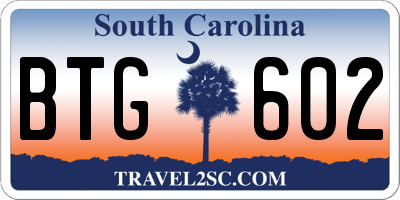 SC license plate BTG602