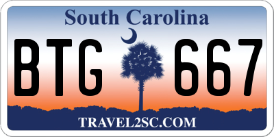SC license plate BTG667