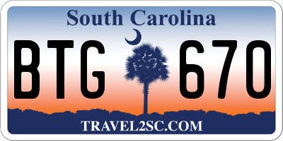 SC license plate BTG670