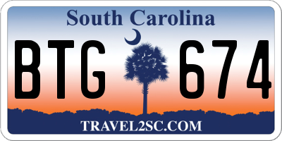 SC license plate BTG674