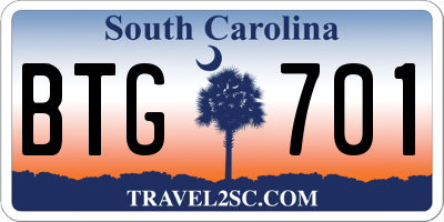 SC license plate BTG701