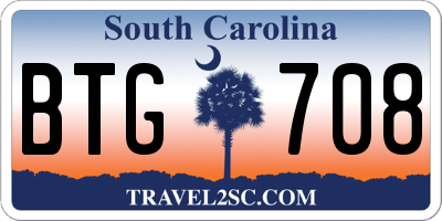SC license plate BTG708