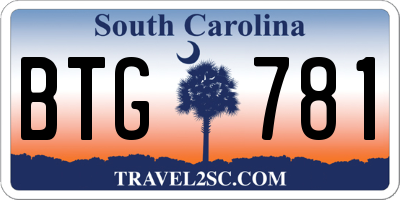 SC license plate BTG781