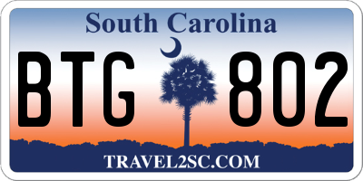 SC license plate BTG802