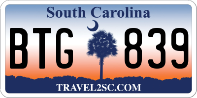 SC license plate BTG839