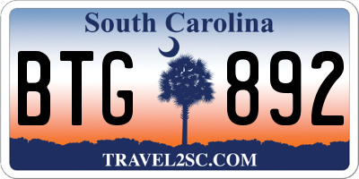 SC license plate BTG892