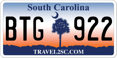 SC license plate BTG922