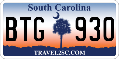 SC license plate BTG930