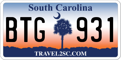 SC license plate BTG931