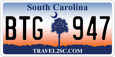 SC license plate BTG947