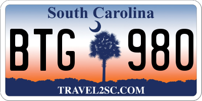 SC license plate BTG980