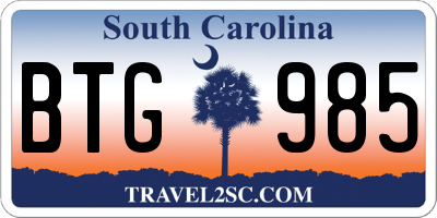 SC license plate BTG985
