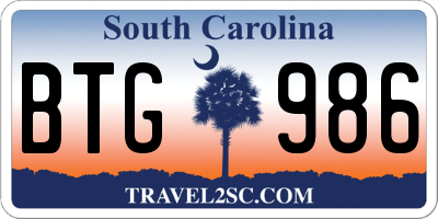 SC license plate BTG986