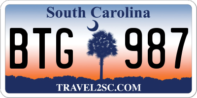 SC license plate BTG987