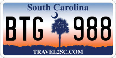 SC license plate BTG988