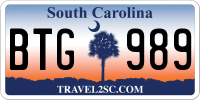 SC license plate BTG989
