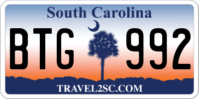 SC license plate BTG992