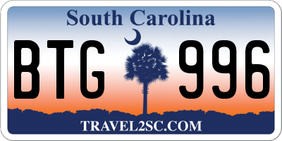 SC license plate BTG996