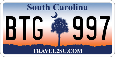 SC license plate BTG997