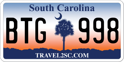 SC license plate BTG998