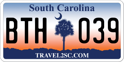 SC license plate BTH039
