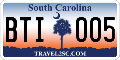 SC license plate BTI005