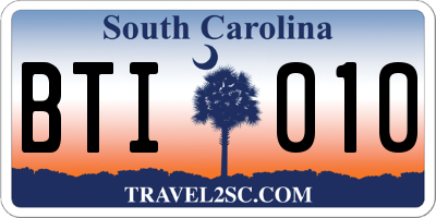 SC license plate BTI010