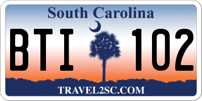 SC license plate BTI102