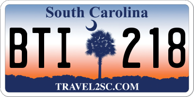 SC license plate BTI218