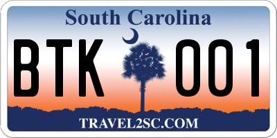 SC license plate BTK001
