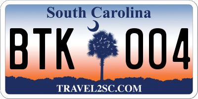 SC license plate BTK004