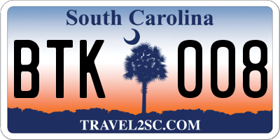 SC license plate BTK008
