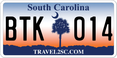 SC license plate BTK014
