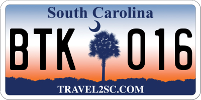 SC license plate BTK016
