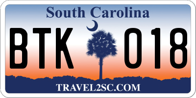 SC license plate BTK018