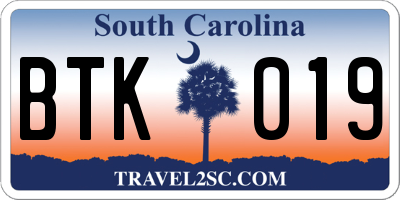 SC license plate BTK019