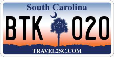 SC license plate BTK020