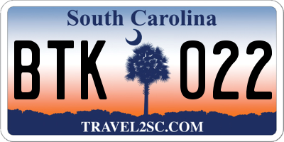 SC license plate BTK022