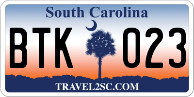 SC license plate BTK023