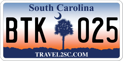 SC license plate BTK025