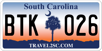 SC license plate BTK026