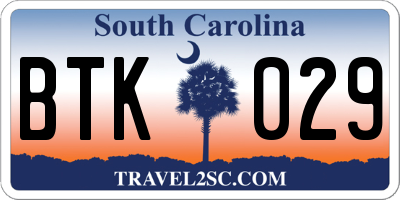 SC license plate BTK029