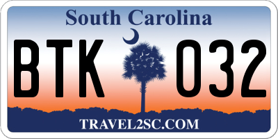 SC license plate BTK032