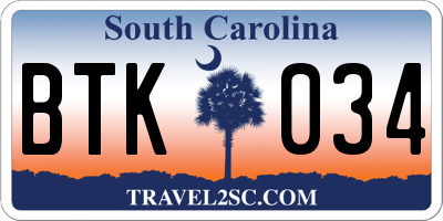 SC license plate BTK034