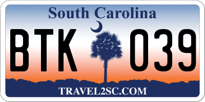 SC license plate BTK039