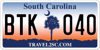 SC license plate BTK040